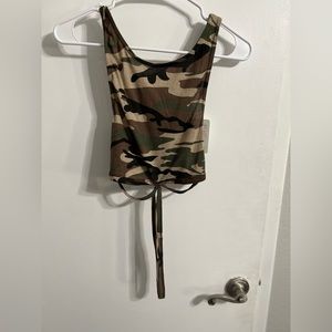 Camo, strappy, crop top.